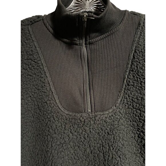 Aerie Black Sherpa Pullover Sweater Womens XS Quarter Zip Ribbed Collar Cozy - Picture 4 of 8